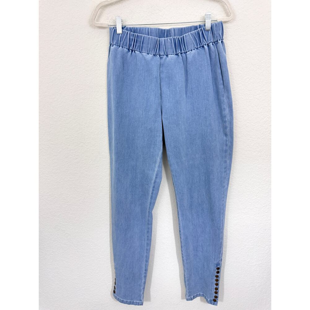 Soft Surroundings Womens Pull On Denim Pants Size Medium Tall Stretch Comfy Blue